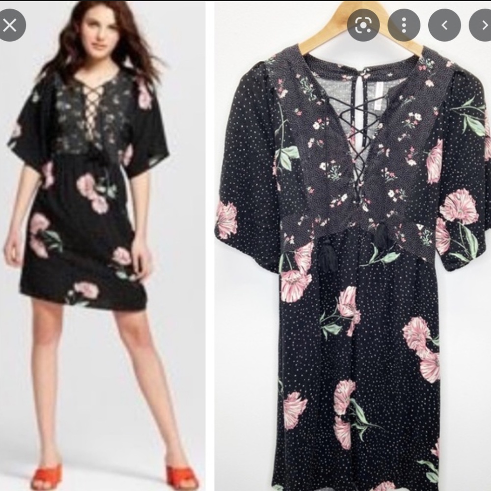 xhilaration black floral tie back mini dress